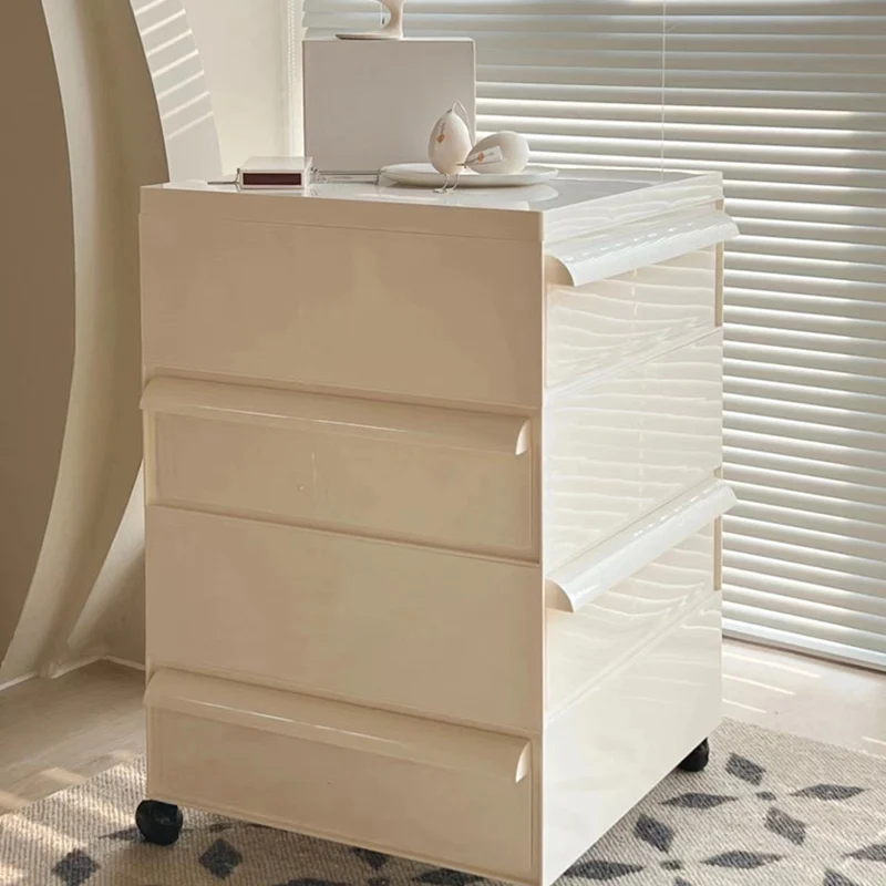 Contemporary Nordic Square ABS Rolling Storage Cabinet 4-Drawer For Living Room