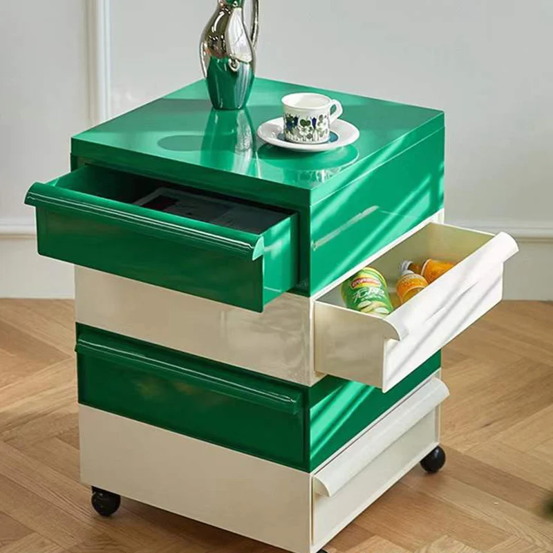 Contemporary Nordic Square ABS Rolling Storage Cabinet 4-Drawer For Living Room