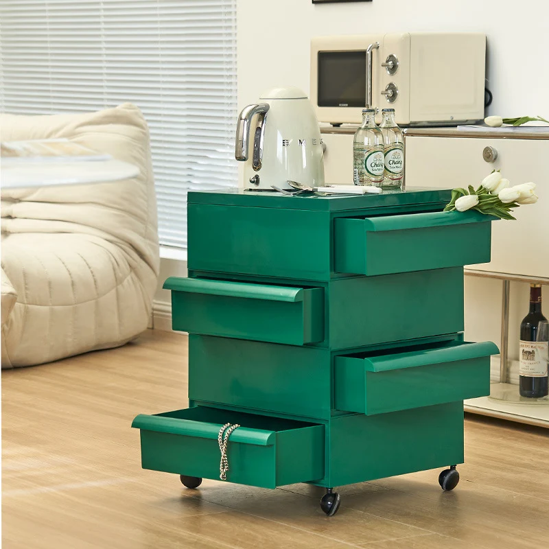 Contemporary Nordic Square ABS Rolling Storage Cabinet 4-Drawer For Living Room