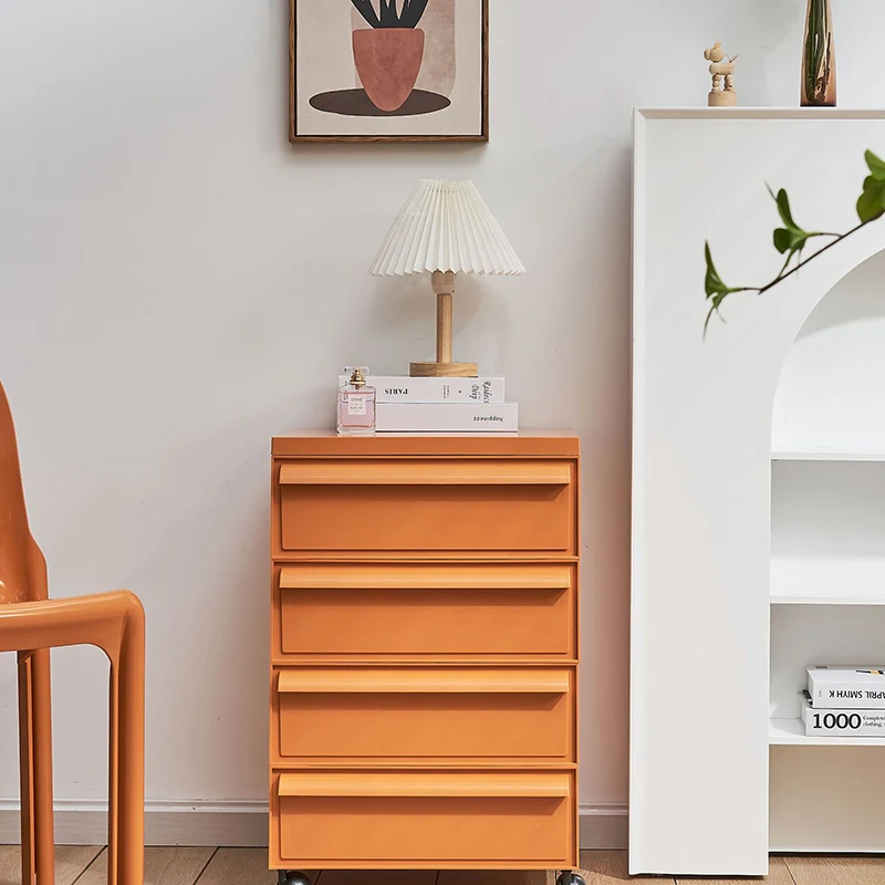 Contemporary Nordic Square ABS Rolling Storage Cabinet 4-Drawer For Living Room
