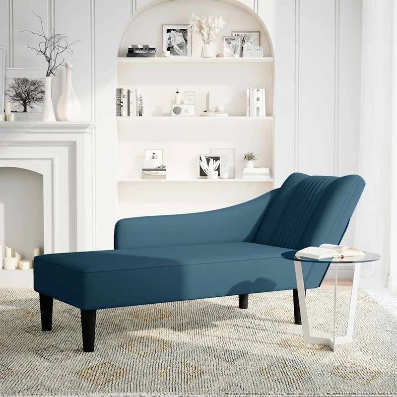 Chaise-longue com apoio de braço direito veludo azul
