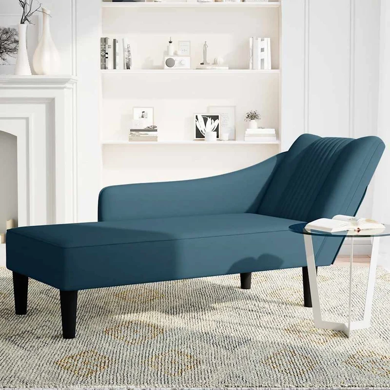 Chaise-longue com apoio de braço direito veludo azul