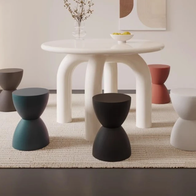 Modern Minimalist Hourglass Shape Round Plastic Chair Backless For Living Room