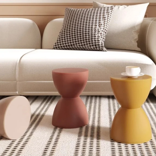 Modern Minimalist Hourglass Shape Round Plastic Chair Backless For Living Room