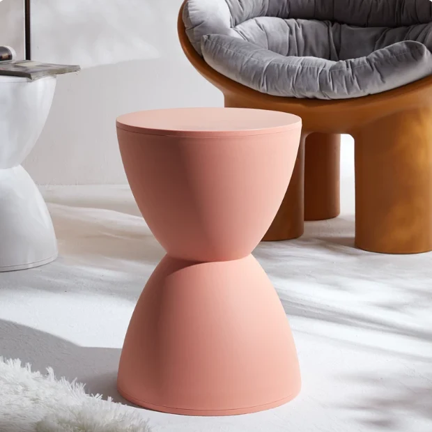 Modern Minimalist Hourglass Shape Round Plastic Chair Backless For Living Room