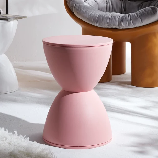 Modern Minimalist Hourglass Shape Round Plastic Chair Backless For Living Room