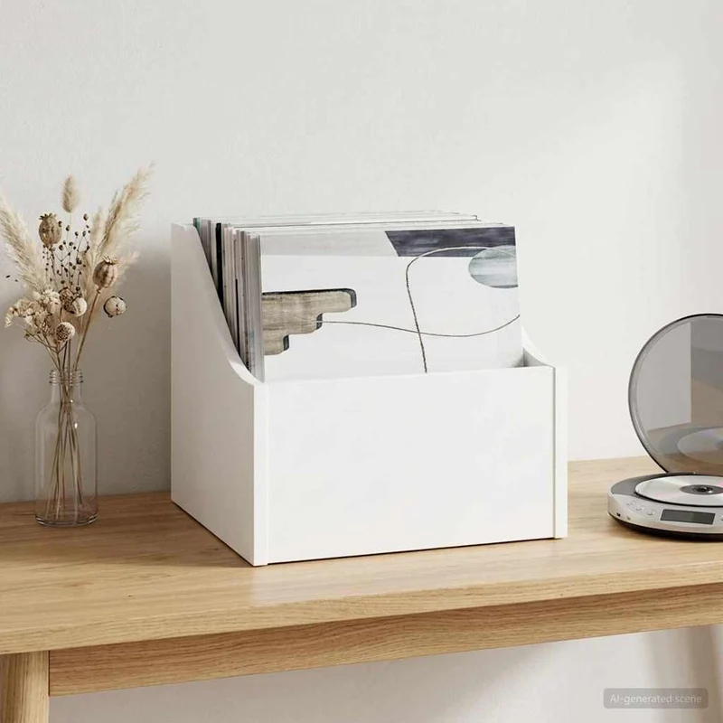 Caixa de Discos LP Branco 37 x 33 x 32 cm Derivados de Madeira