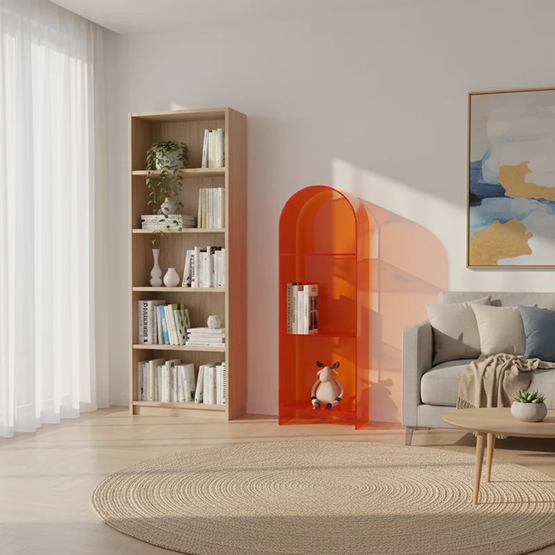 Modern Minimalist Curved Acrylic Bookshelves 3/4-Tier For Home Office