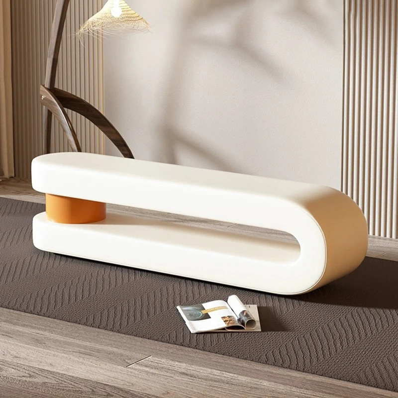 Modern Minimalist Curved Microfiber Leather Pine Wood Sponge Bench For Living Room