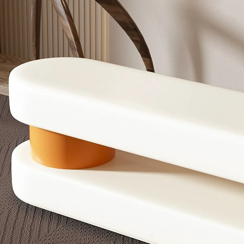 Modern Minimalist Curved Microfiber Leather Pine Wood Sponge Bench For Living Room