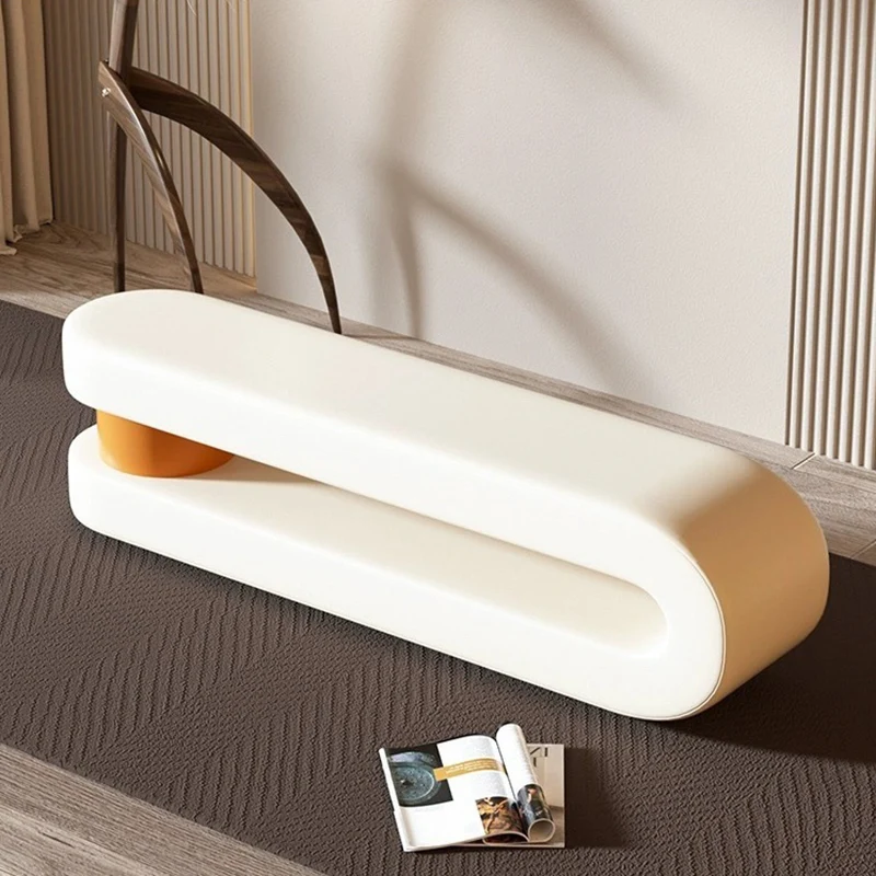 Modern Minimalist Curved Microfiber Leather Pine Wood Sponge Bench For Living Room