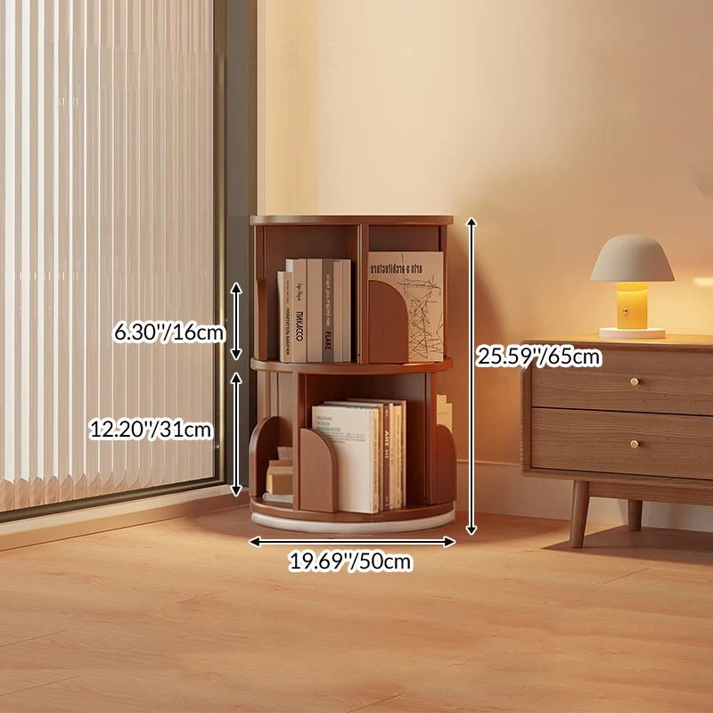Modern Minimalist Cylindrical Bamboo Metal & MDF Rotatable Floor-Standing Bookshelf 3/4/5/6/7-Tier For Study
