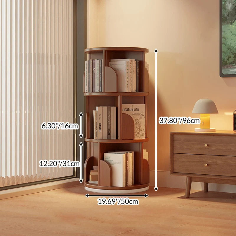 Modern Minimalist Cylindrical Bamboo Metal & MDF Rotatable Floor-Standing Bookshelf 3/4/5/6/7-Tier For Study