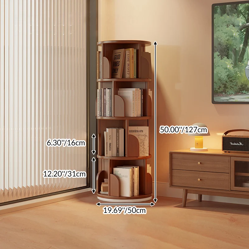Modern Minimalist Cylindrical Bamboo Metal & MDF Rotatable Floor-Standing Bookshelf 3/4/5/6/7-Tier For Study