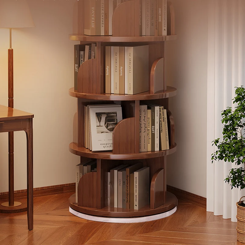 Modern Minimalist Cylindrical Bamboo Metal & MDF Rotatable Floor-Standing Bookshelf 3/4/5/6/7-Tier For Study