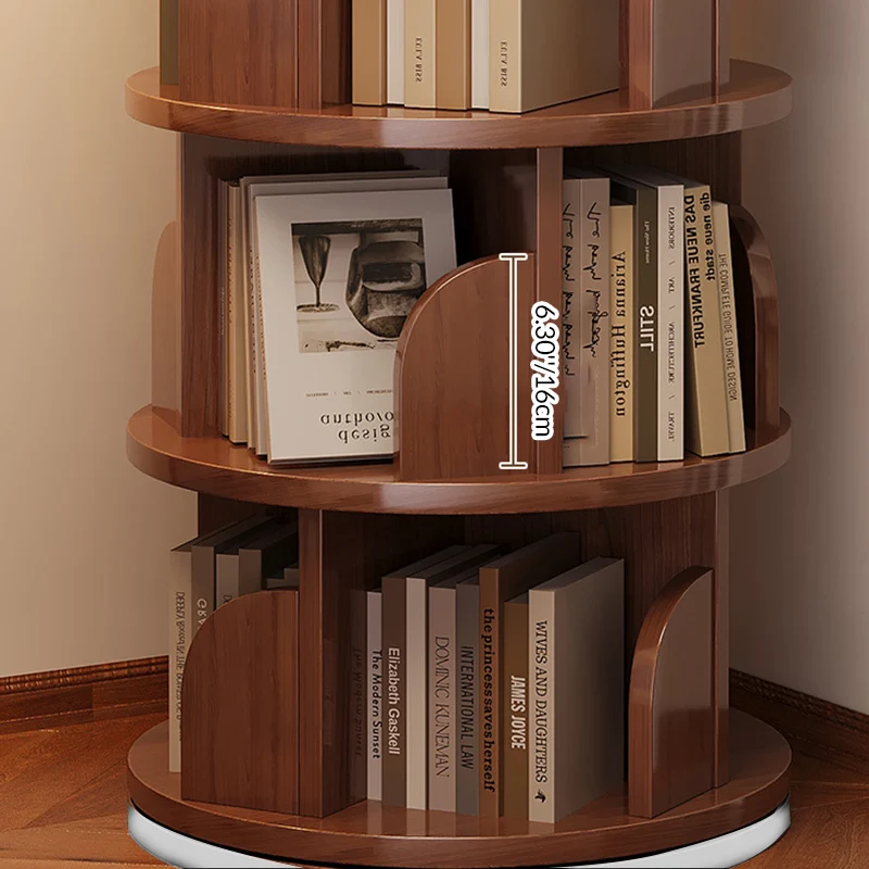 Modern Minimalist Cylindrical Bamboo Metal & MDF Rotatable Floor-Standing Bookshelf 3/4/5/6/7-Tier For Study