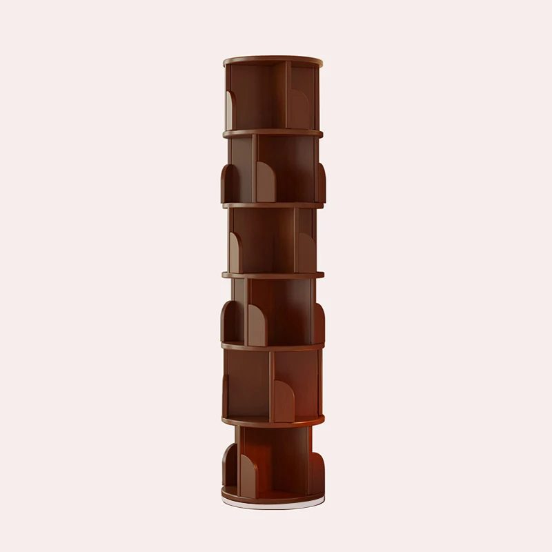 Modern Minimalist Cylindrical Bamboo Metal & MDF Rotatable Floor-Standing Bookshelf 3/4/5/6/7-Tier For Study