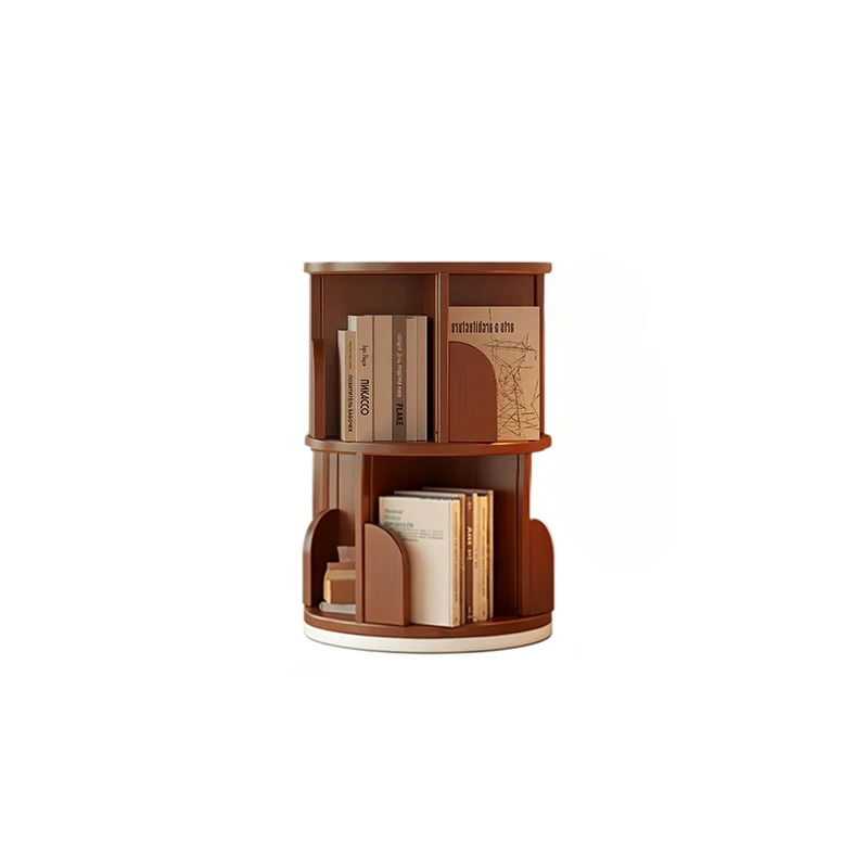 Modern Minimalist Cylindrical Bamboo Metal & MDF Rotatable Floor-Standing Bookshelf 3/4/5/6/7-Tier For Study