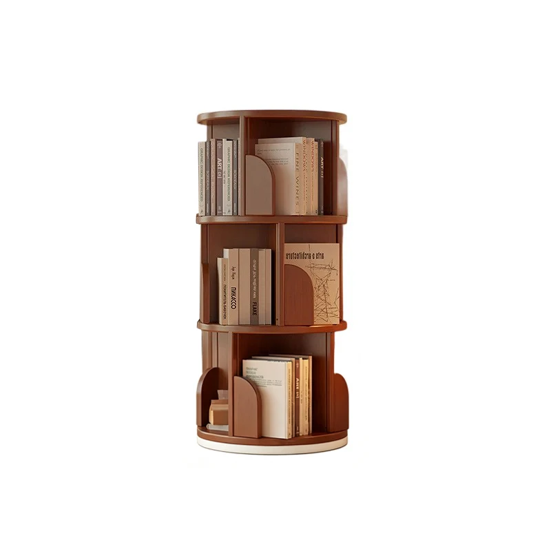 Modern Minimalist Cylindrical Bamboo Metal & MDF Rotatable Floor-Standing Bookshelf 3/4/5/6/7-Tier For Study