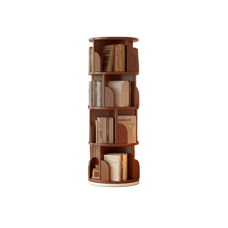 Modern Minimalist Cylindrical Bamboo Metal & MDF Rotatable Floor-Standing Bookshelf 3/4/5/6/7-Tier For Study