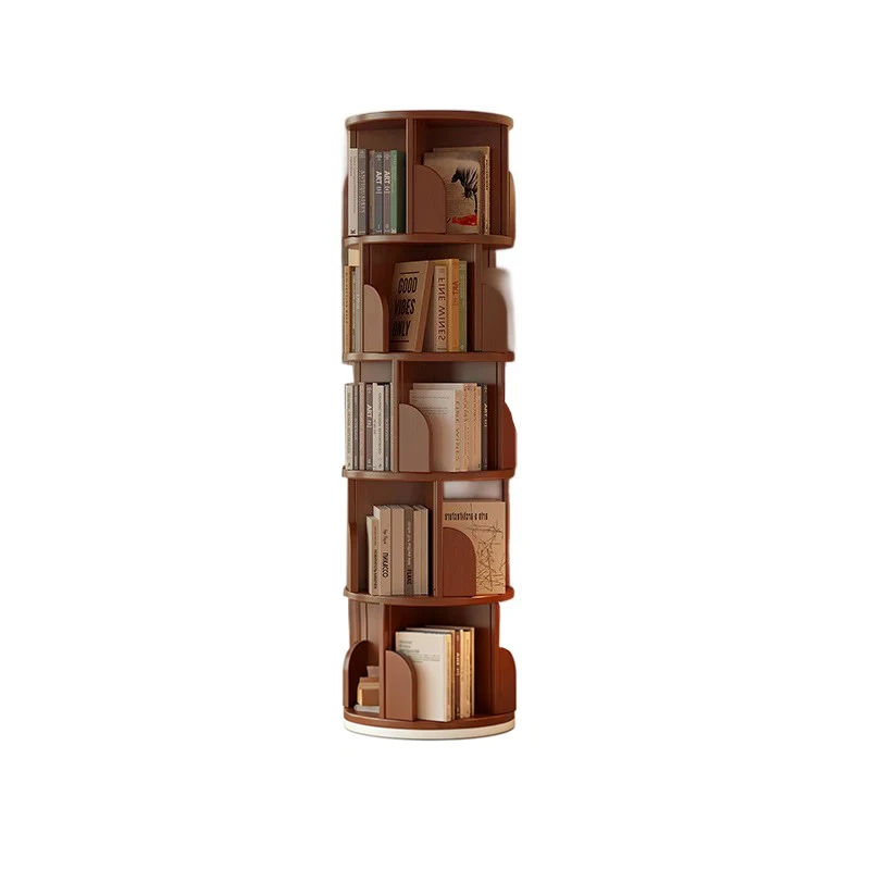 Modern Minimalist Cylindrical Bamboo Metal & MDF Rotatable Floor-Standing Bookshelf 3/4/5/6/7-Tier For Study