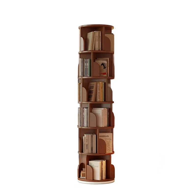 Modern Minimalist Cylindrical Bamboo Metal & MDF Rotatable Floor-Standing Bookshelf 3/4/5/6/7-Tier For Study