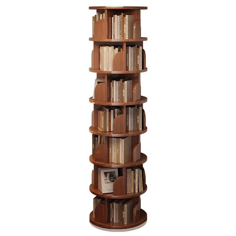 Modern Minimalist Cylindrical Bamboo Metal & MDF Rotatable Floor-Standing Bookshelf 3/4/5/6/7-Tier For Study