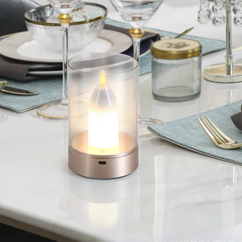 Modern Art Deco Candle Glass PVC Infrared Sensing Portable USB LED Night Light Table Lamp For Bedroom