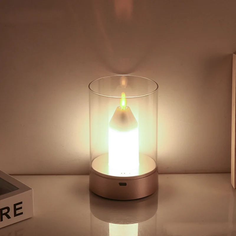 Modern Art Deco Candle Glass PVC Infrared Sensing Portable USB LED Night Light Table Lamp For Bedroom
