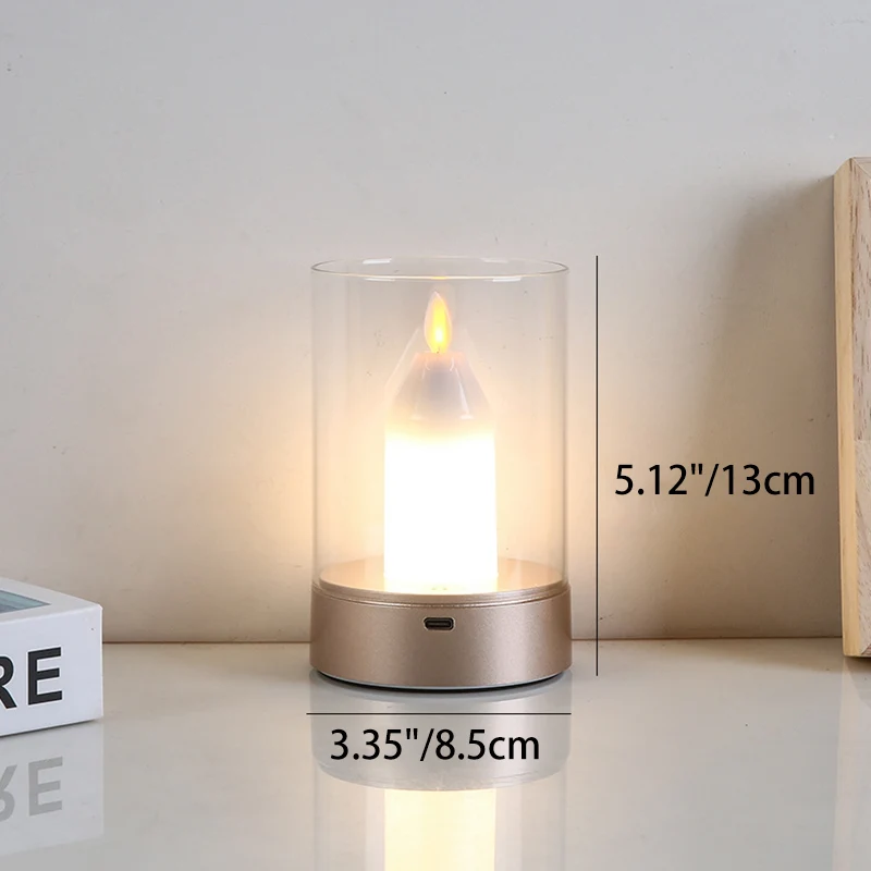 Modern Art Deco Candle Glass PVC Infrared Sensing Portable USB LED Night Light Table Lamp For Bedroom