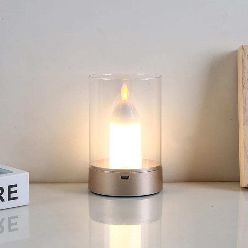 Modern Art Deco Candle Glass PVC Infrared Sensing Portable USB LED Night Light Table Lamp For Bedroom