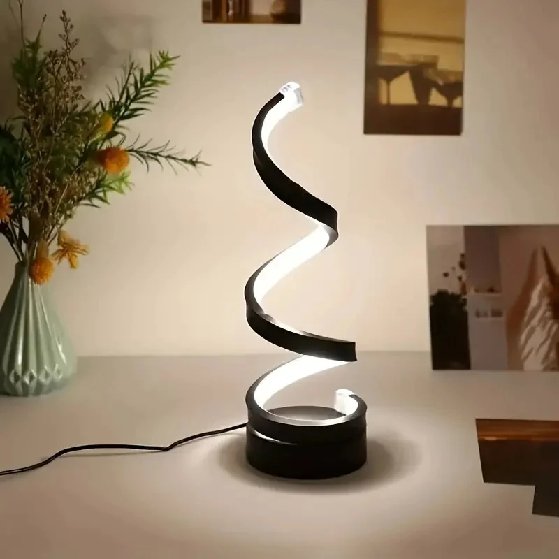 Modern Art Deco Spiral Aluminum Iron Silicone LED Table Lamp For Bedroom