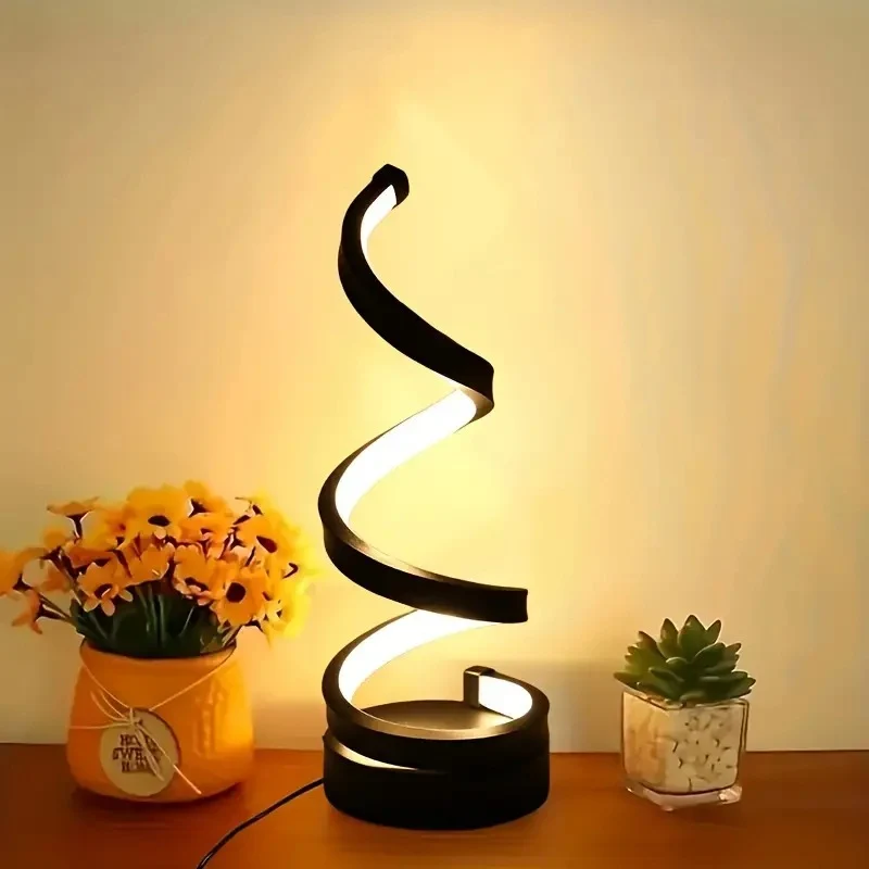 Modern Art Deco Spiral Aluminum Iron Silicone LED Table Lamp For Bedroom