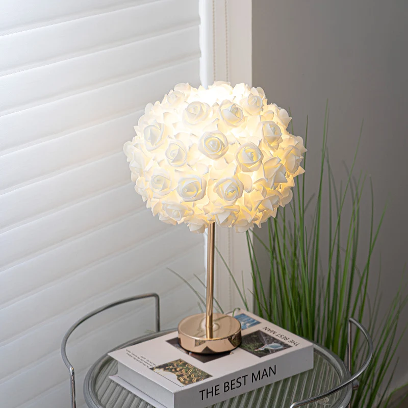 Contemporary Creative Romantic Rose Foam Iron 1-Light USB Table Lamp For Bedroom