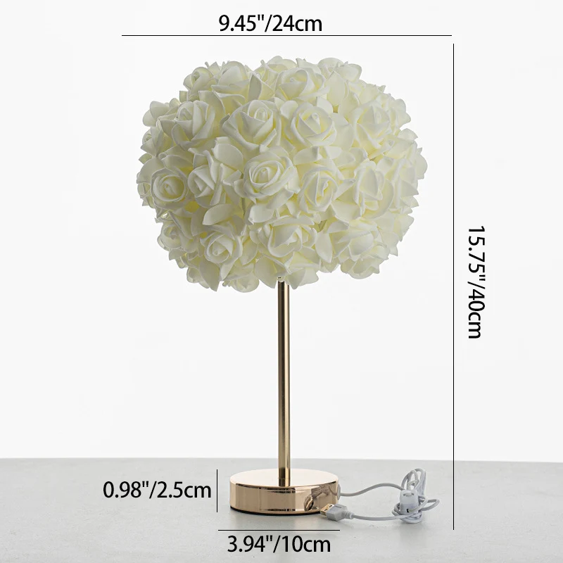 Contemporary Creative Romantic Rose Foam Iron 1-Light USB Table Lamp For Bedroom