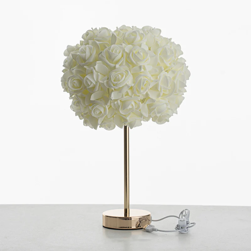 Contemporary Creative Romantic Rose Foam Iron 1-Light USB Table Lamp For Bedroom