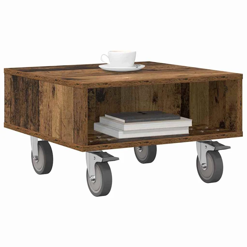 Mesa Lateral com Rodas Madeira antiga 50,5 x 50 x 30 cm