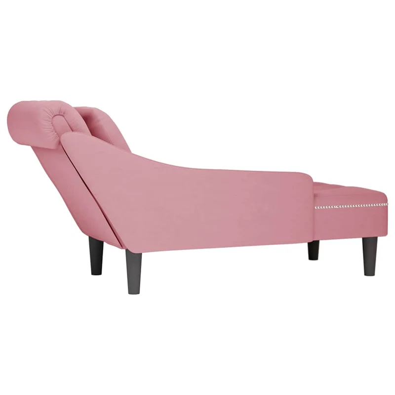 Chaise lounge c/ almofada/apoio de braços direito veludo rosa