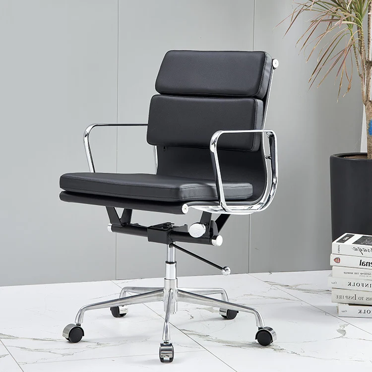Modern Minimalist Rectangle PU Leather Aluminum Alloy Swivel Desk Chair Backrest Armrest For Study