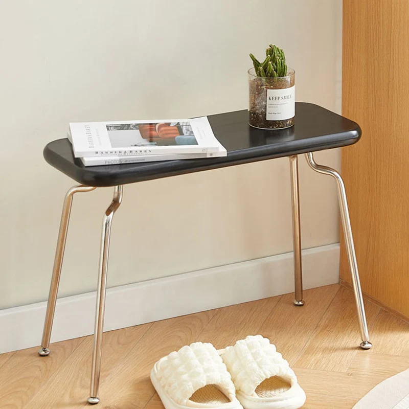 Modern Minimalist Rectangle Rubberwood Stainless Steel Backless Armless Bench For Entryways