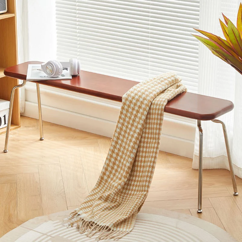 Modern Minimalist Rectangle Rubberwood Stainless Steel Backless Armless Bench For Entryways