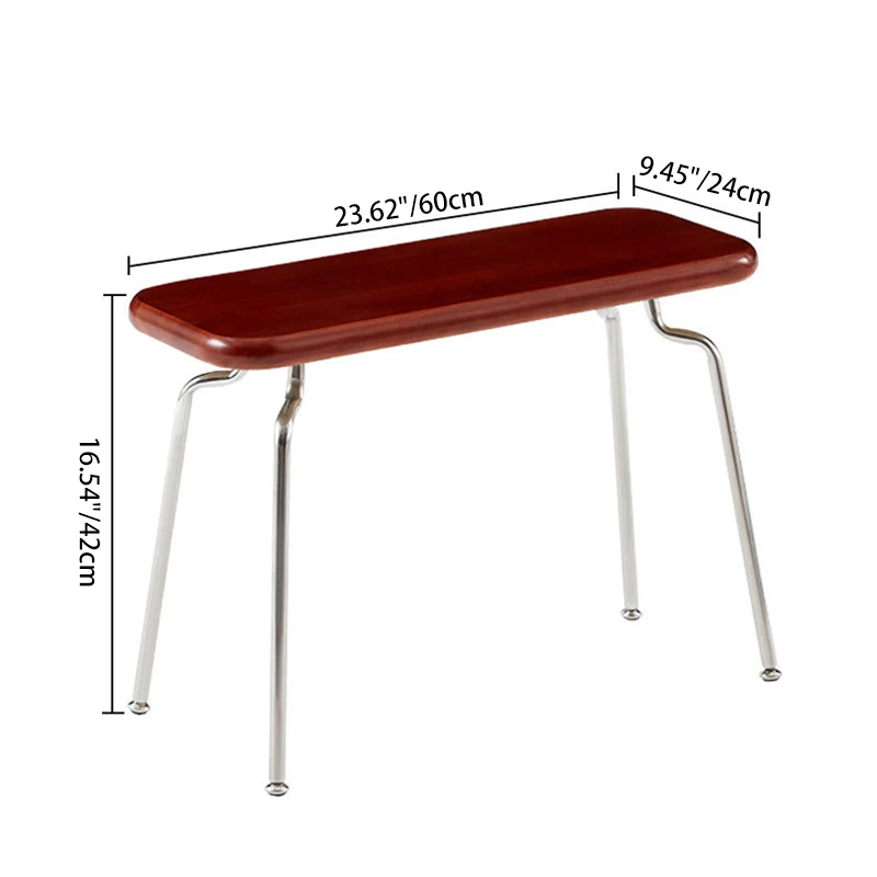 Modern Minimalist Rectangle Rubberwood Stainless Steel Backless Armless Bench For Entryways
