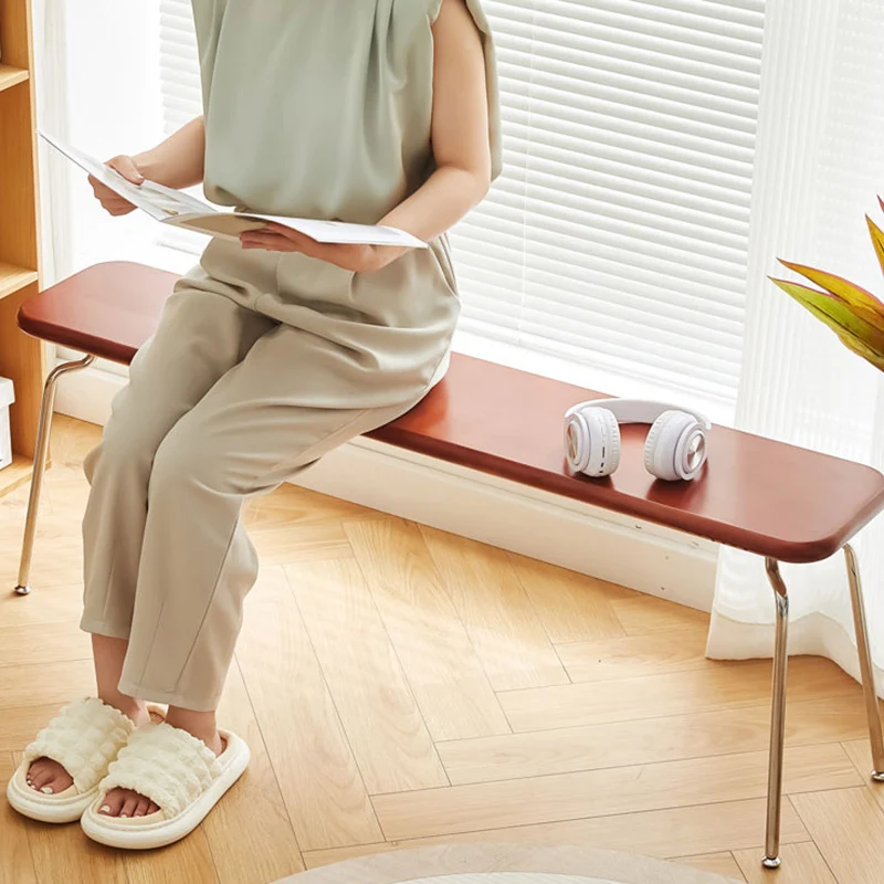 Modern Minimalist Rectangle Rubberwood Stainless Steel Backless Armless Bench For Entryways