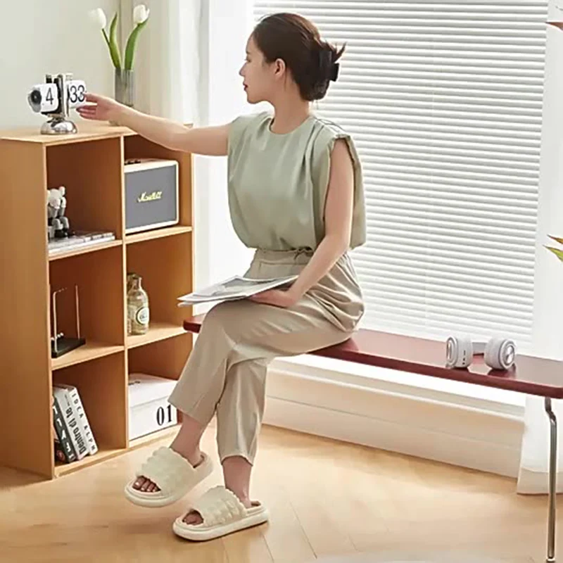 Modern Minimalist Rectangle Rubberwood Stainless Steel Backless Armless Bench For Entryways