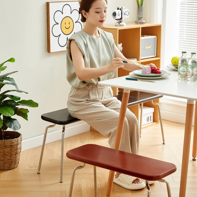 Modern Minimalist Rectangle Rubberwood Stainless Steel Backless Armless Bench For Entryways