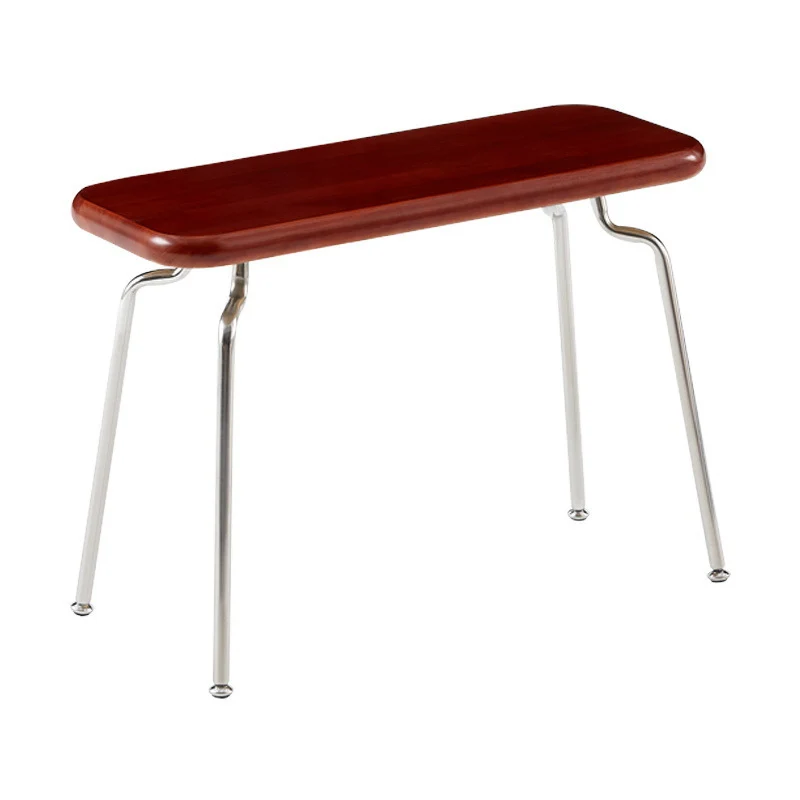 Modern Minimalist Rectangle Rubberwood Stainless Steel Backless Armless Bench For Entryways