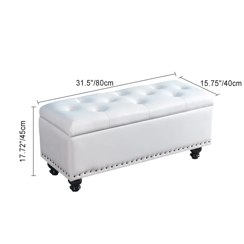 Contemporary Nordic Blockboard Faux Oil Wax Leather Upholstered Rectangular Storage Bench For Living Room