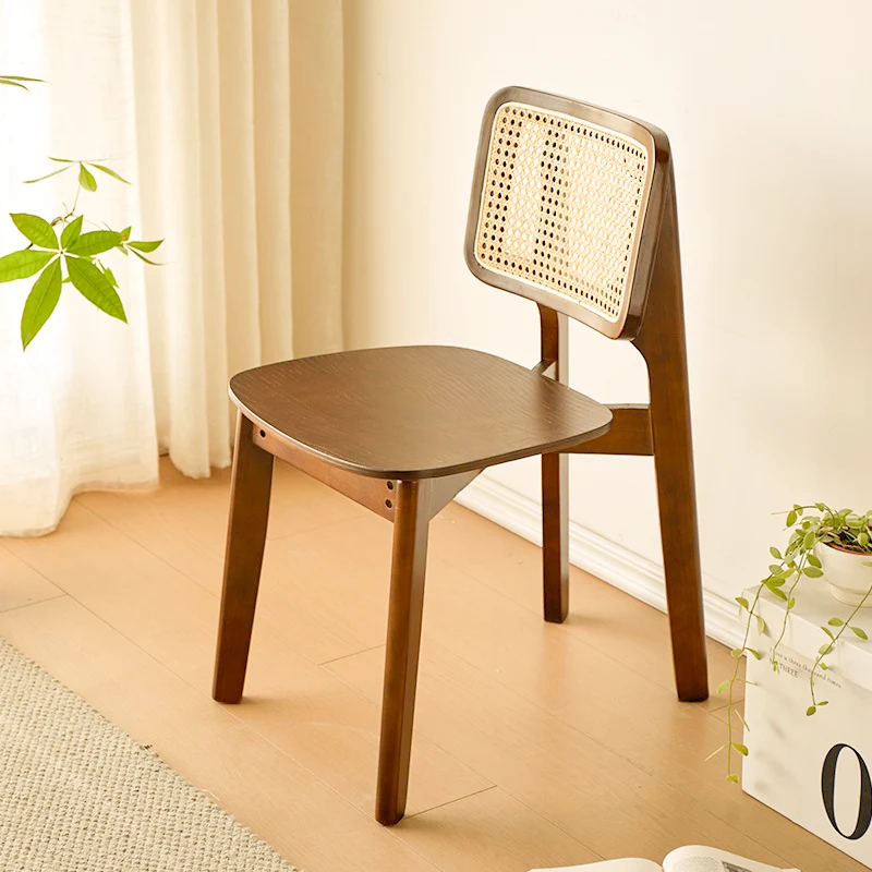 Traditional Vintage Square PE Rattan Rubberwood Chair Backrest Armless For Living Room