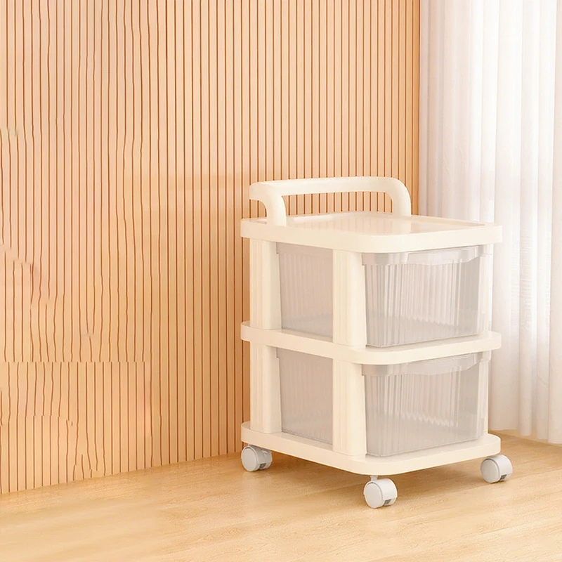 Modern Minimalist PP Textured Square Mobile Storage Cabinet 2/3/4 Storage For Living Room
