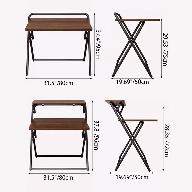 Modern Minimalist Steel Tube MDF Foldable Rounded Rectangular Office Desk 1/2 Tier For Bedroom